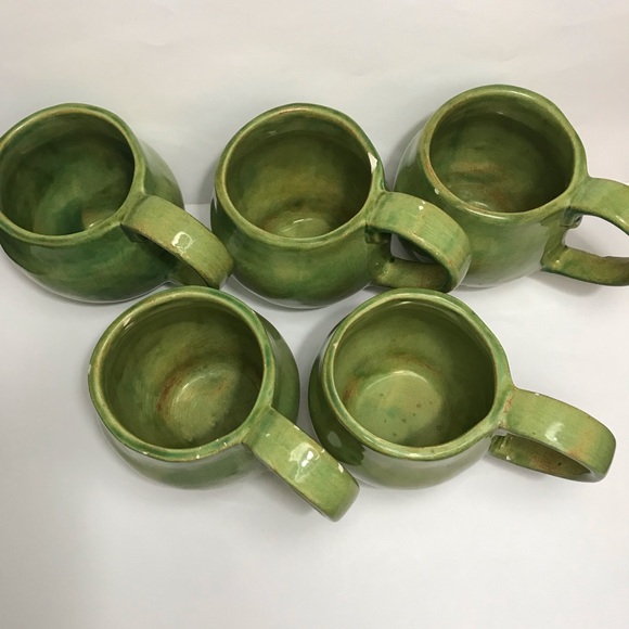 Aletha Soule Studio Green Coffee Mugs "2000" SIGNED VTG RARE POTTERY !CHIPS! - Picture 2 of 16